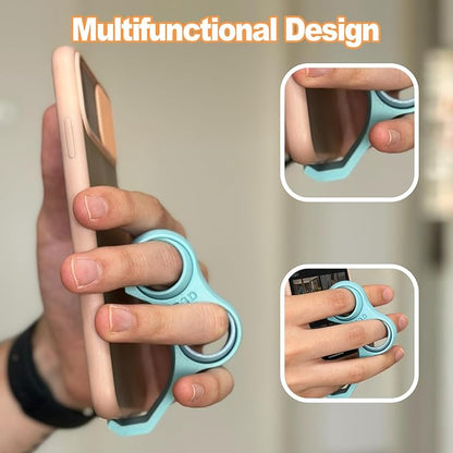 Ergonomic Finger Stand Phone Holder, Finger Phone Holder, Pinky/Ring Finger Grip Strap, Stress-Relieving Toy, Multi-Functional Design, Comfortable Grip, Easy to Carry. (Cyan)