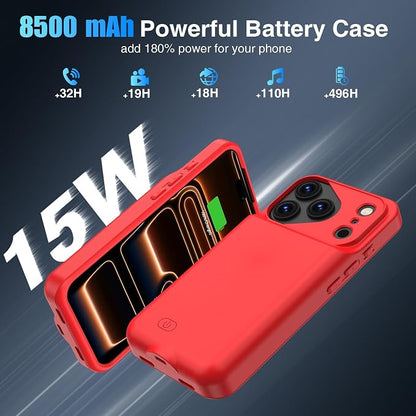 GIN FOXI Battery Case for iPhone 17 Pro, Rechargeable Case Charger 8500mAh Ultra-Slim Lightweight Powerful Battery Pack 15W Fast Charging Anti-Fall TPU Juice Box for 17 Pro (6.3") Red