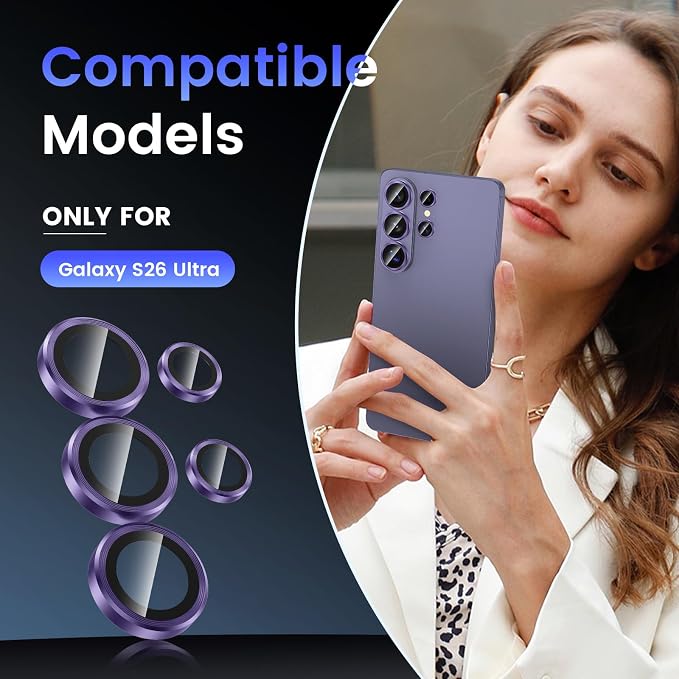 Tensea (3+2PCS Compatible with Samsung Galaxy S26 Ultra Camera Lens Protector, 9H Tempered Glass Camera Cover Screen Protector Metal Individual Ring [Installation Tray][Case Friendly]
