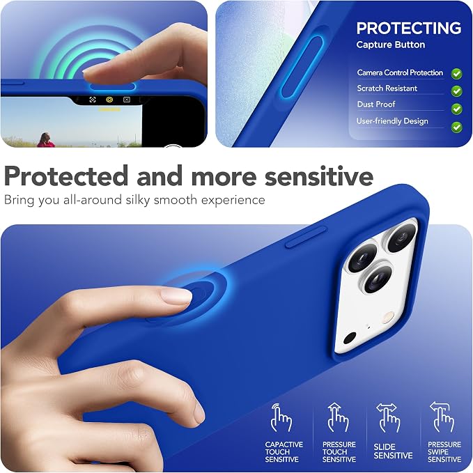 GONEZ Magnetic for iPhone 17 Pro Max Case, Compatible with MagSafe, [Screen Protector + Camera Lens Protector], Liquid Silicone Anti-Scratch Shockproof Protective Phone Case 6.9 inch, Klein Blue