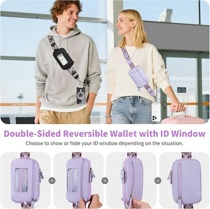 Tiostep Clip and Go Strap for Phone with Wallet Crossbody Phone Lanyard with Anti-Theft Zipper Pouch Detachable Quilted Wrist Wallet with RFID and ID Window for Daily Travel.