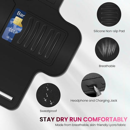 PORTHOLIC 2025 Running Armband Water Resistant Sports Phone Holder Case with Extension Strap, Key Card Slot Up to 6.9" Phone for iPhone 17/16/15/14/13 Plus Air Pro Max XR/XS, Galaxy S25/24/S10