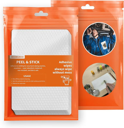 Peel and Stick Multi-Use Cleaning Wipes - Hand Quick Clean, Adhesive Clothing Protectors, Heavy Duty Cleaner Wipes for Painters, Mechanics, Disposable, High Absorbency 6 x 10 in, 20 Count (Pack of 1)