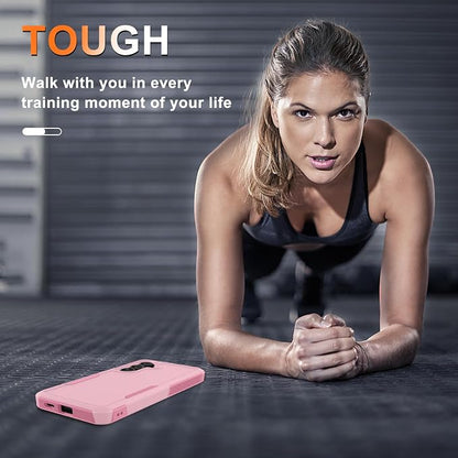 for Samsung Galaxy S25 FE Case with Screen Protector+Camera Lens Cover,Military Grade Heavy Duty Shockproof Phone Cover with Wrist Lanyard Strap for Samsung S25fe,Cute Pink