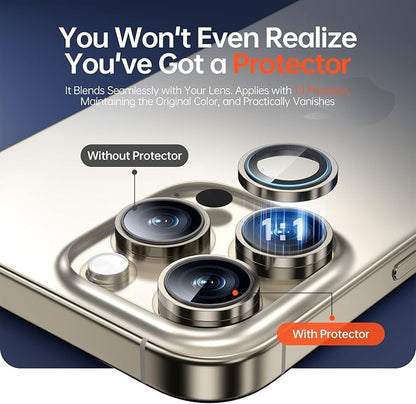 2 Pack Camera Lens Protector for iPhone 17 Pro Max/17 Pro/16 Pro Max/16 Pro/15 Pro Max/15 Pro/14 Pro Max/14 Pro [1:1 Invisible Fit & Ultra Clarity] Military Grade Glass & Metal Camera Cover, Natural