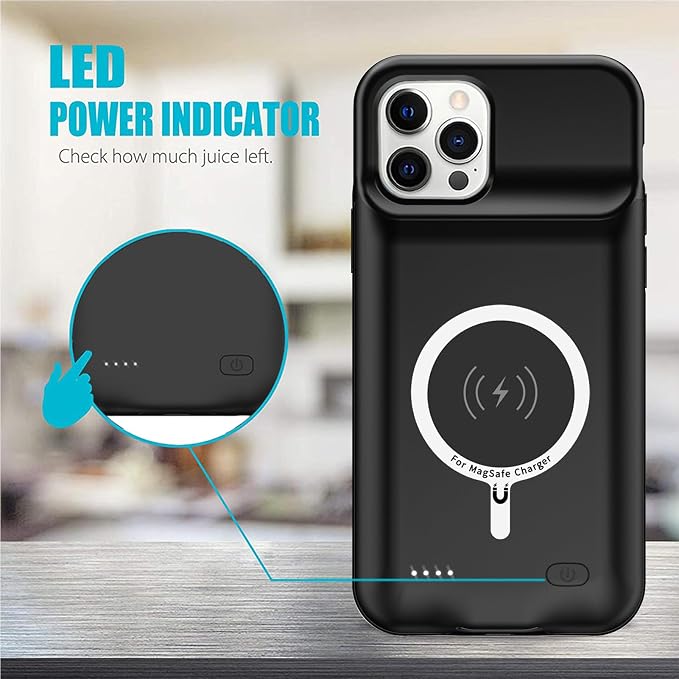Battery Case for iPhone 12 Pro Max, 12000mAh High Capacity Rechargeable Smart Portable Charger Case Extended Battery Pack with iPhone 12 Pro Max (6.7 inch) Wireless Charging Case Support Carplay-Black