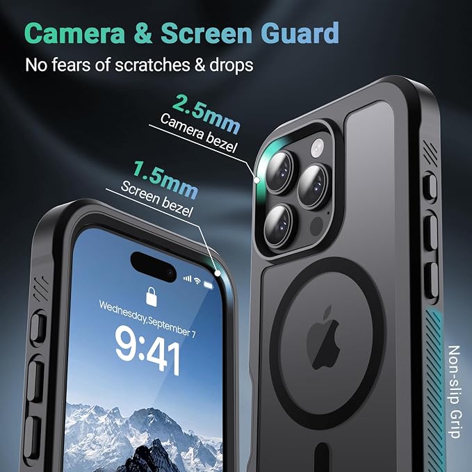 jaroco Magnetic for iPhone 16 Pro Case, [Compatible with MagSafe][Military Grade Drop Protection][Heavy Duty Protection][Non-Slip][Shockproof] 2-Layer Durable Bumper Phone Case 6.3''-Black
