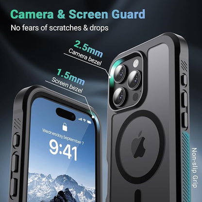 jaroco Magnetic for iPhone 16 Pro Case, [Compatible with MagSafe][Military Grade Drop Protection][Heavy Duty Protection][Non-Slip][Shockproof] 2-Layer Durable Bumper Phone Case 6.3''-Black