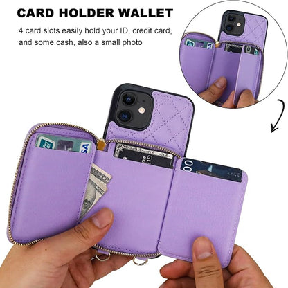 Bocasal Crossbody Wallet Case for iPhone 12/12 Pro, RFID Blocking PU Leather Zipper Handbag Purse Flip Cover, Kickstand Folio Case with Card Slots Holder Wrist Strap Lanyard 5G 6.1 Inch (Purple)