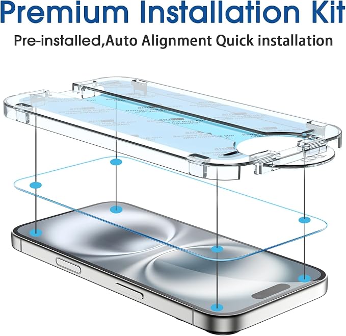 amFilm Auto-Alignment OneTouch for iPhone 16 [6.1''] Screen Protector + Camera Lens Protector, Tempered Glass, 30 seconds Installation, Bubble Free, Case Friendly, Anti-Scratch [2+2 Pack]
