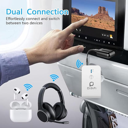 Blutooth 5.3 Receiver & Transmitter, AptX Low Latency, Supports 2 Wireless Headphones or AirPods for Airplane, TV, PC, Gym, Switch, Bluetooth Receiver for Car/Home Stereo (White)