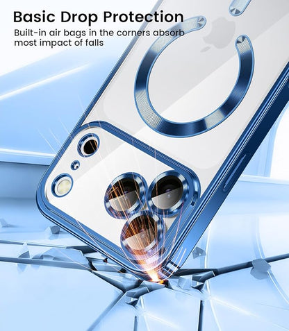Slim Thin for iPhone 17 Pro Max Case Clear, Compatible with MagSafe, Built-in Camera Lens Protector, Shockproof Protective Phone Case, Soft Electroplated Magnetic Cover, Deep Blue