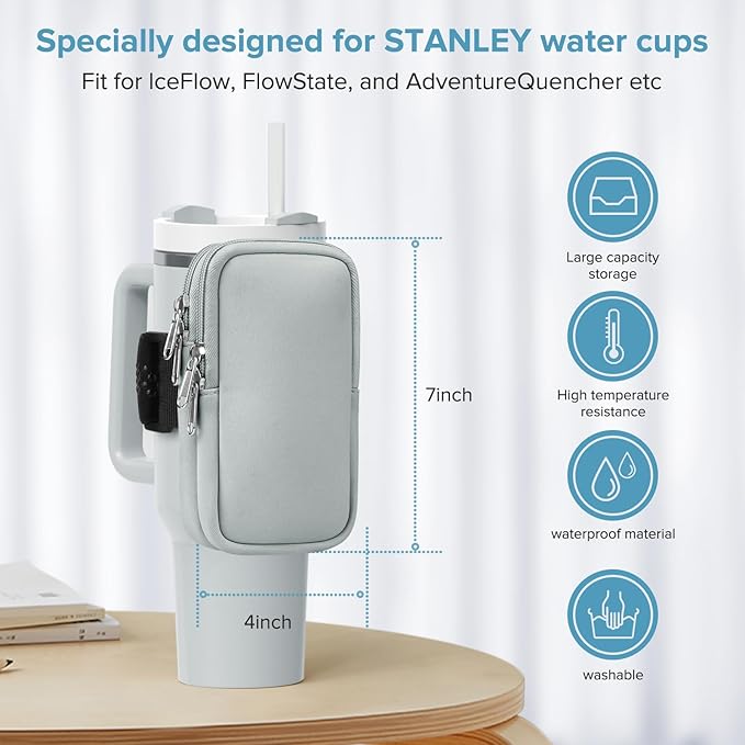 Water Bottle Pouch For Stanley Cup 40oz 30oz, Running Water Bottle Bag for Cards, Keys, Phone, Gym Accessories For Men Women, Travel Tumbler Mug Pouch Compatible With Stanley, Simple Modern