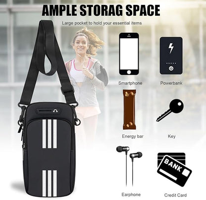 Phone Holder for Running Armband Cell Phone Purse Crossbody for Women Men Kids,iPhone 17 16 15 14 13 12 11 Pro Max Xs 16e Xr X 8 7 Plus Mini Pouch,Galaxy S26 S25 S24 Ultra Note Arm Bag Black