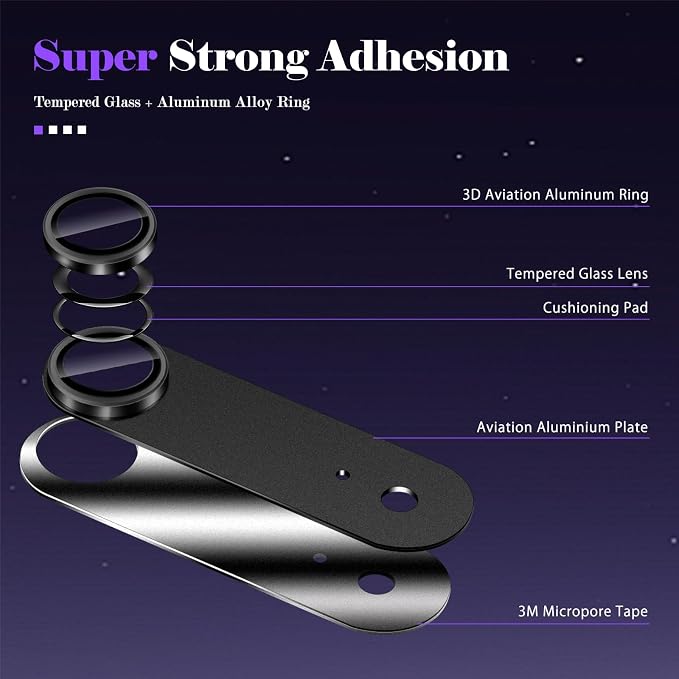 Camera Lens Protector for iPhone Air (iPhone 17 Air) Camera Lens Protector [Strong Adsorption] [Not Easy to Break] Metal Tempered Glass Rear Camera Screen Cover - Black