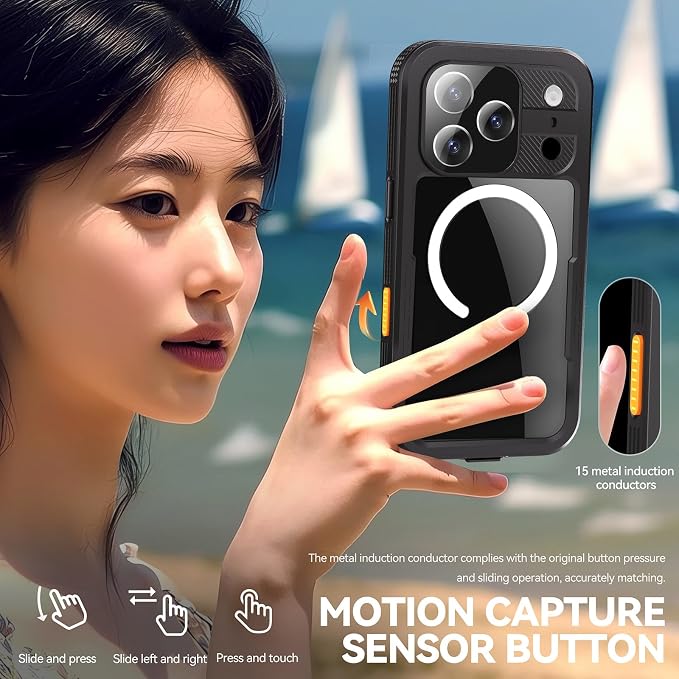 Omio for iPhone 17 Pro Waterproof Case Compatible with MagSafe, Magnetic Waterproof Full Body IP68 Underwater Case Built-in Screen Protector Military Grade Shockproof Cover for Men Women Black