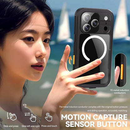 Omio for iPhone 17 Pro Waterproof Case Compatible with MagSafe, Magnetic Waterproof Full Body IP68 Underwater Case Built-in Screen Protector Military Grade Shockproof Cover for Men Women Black
