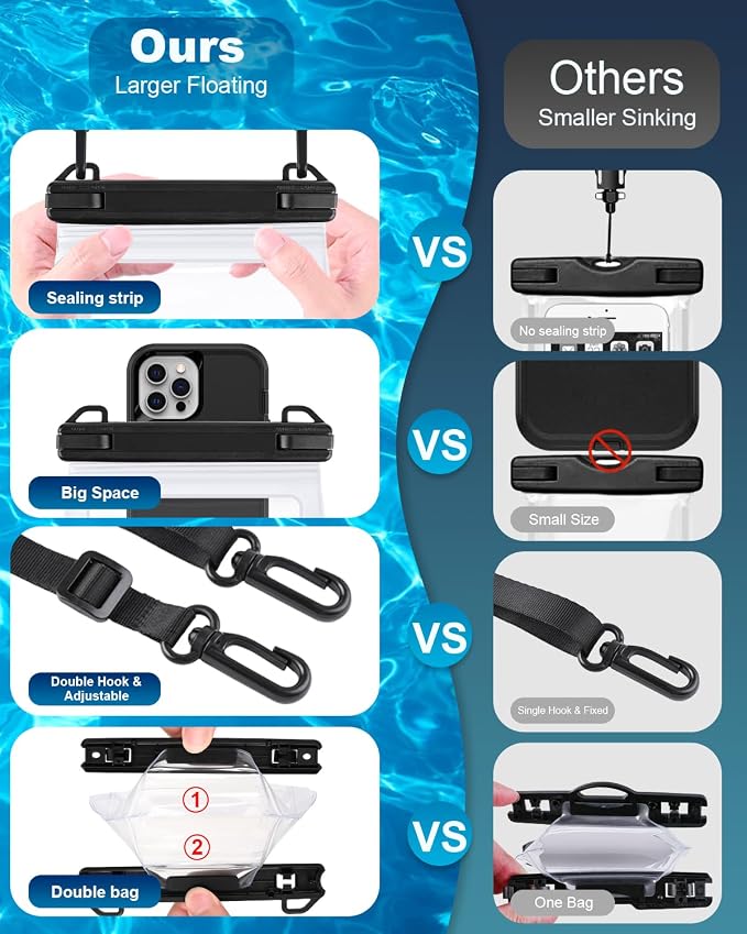 Large Waterproof Phone Pouch Floating, Waterproof Phone Case for iPhone 15 14 Pro Max 13 12 Plus 11 XS XR X Samsung up to 8.5'', IPX8 Water Proof Cell Phone Dry Bag for Beach Swimming Kayaking