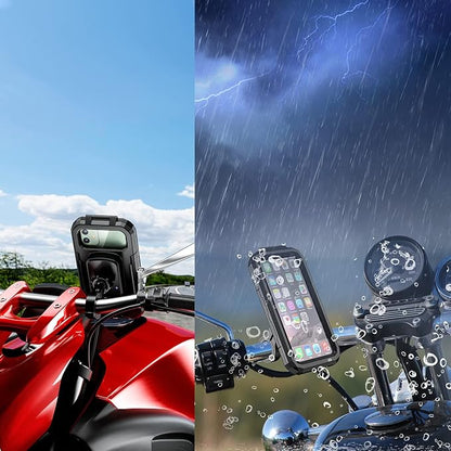 iMESTOU Waterproof IP67 Motorcycle Phone (4.7"-6.1") Mount Wireless/USB C Charger Handlebar Cellphone Holder 360 Rotation Work by Wiring to 12/24V Vehicles or Plugging to USB A Sockets