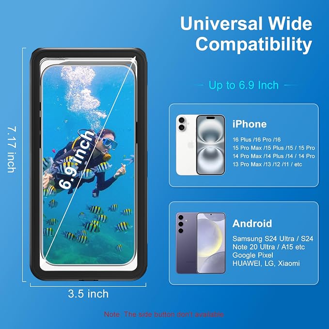 Beasyjoy Waterproof Phone Case, Underwater Phone Case for Snorkeling, Universal IPX8 Diving Outdoor Video Photo with Lanyard for iPhone 17/16/15/14 Pro Max, Samsung Galaxy S26/S25 Google Moto, Black