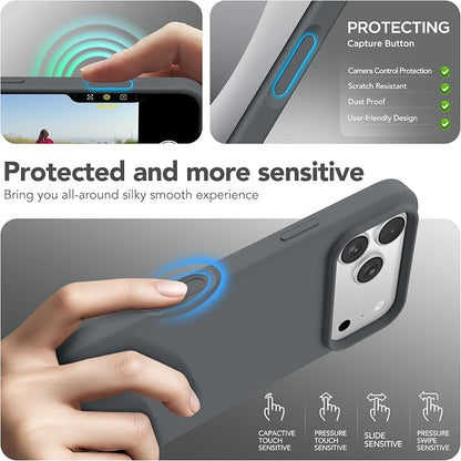 GONEZ Magnetic for iPhone 17 Pro Case, Compatible with MagSafe, [Screen Protector + Camera Lens Protector], Liquid Silicone Anti-Scratch Shockproof Protective Phone Case 6.3 inch, Dark Grey