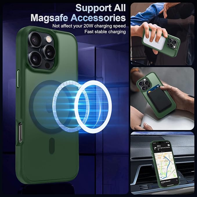 MOCCA Strong Magnetic for iPhone 16 Pro Phone Case, [Compatible with Magsafe][16FT Mil-Grade Drop Protection] Slim Thin Translucent Matte Protective Cover Case for iPhone 16 Pro Case, Midnight Green
