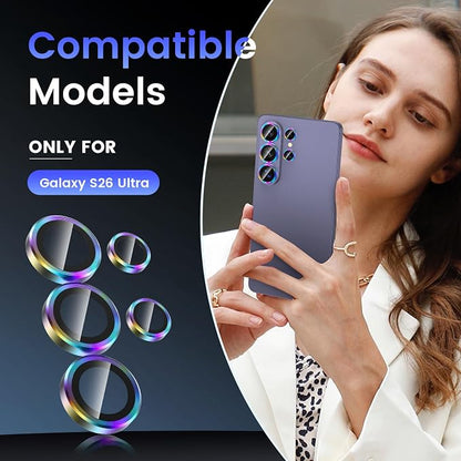 Tensea (3+2PCS Compatible with Samsung Galaxy S26 Ultra Camera Lens Protector, 9H Tempered Glass Camera Cover Screen Protector Metal Individual Ring [Installation Tray][Case Friendly]