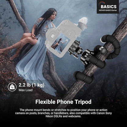 NEEWER Basics Flexible Phone Tripod, Mini Small Octopus Desk Stand Holder, Vlog Selfie Stick for Cell Phone Camera Compatible with iPhone GoPro DJI Insta 360 Action Camera for Video Recording, TP001