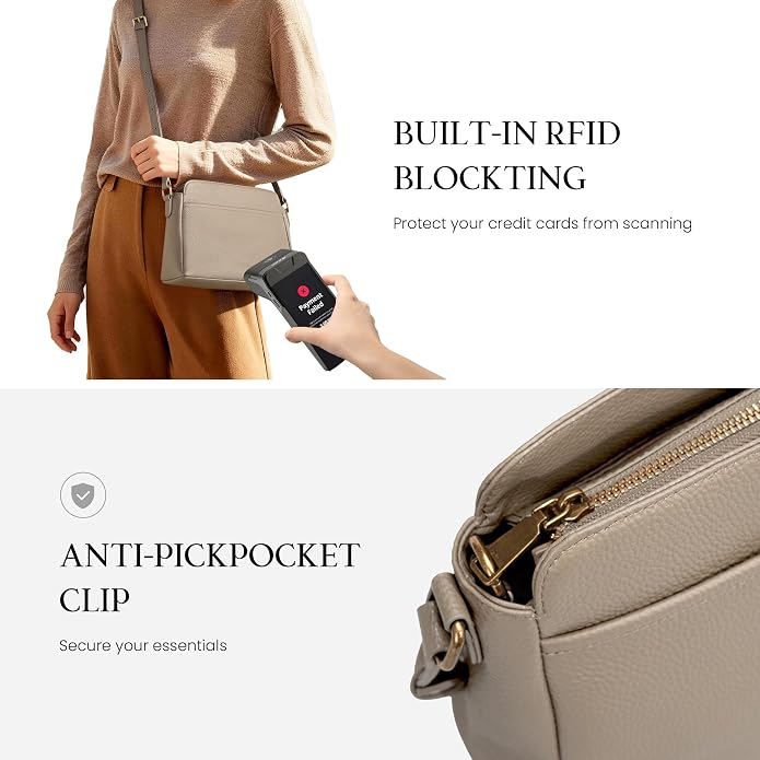 befen Anti-theft Crossbody Bag for Women Genuine Leather, Small Cross Body Shoulder Handbags with RFID Card Slots