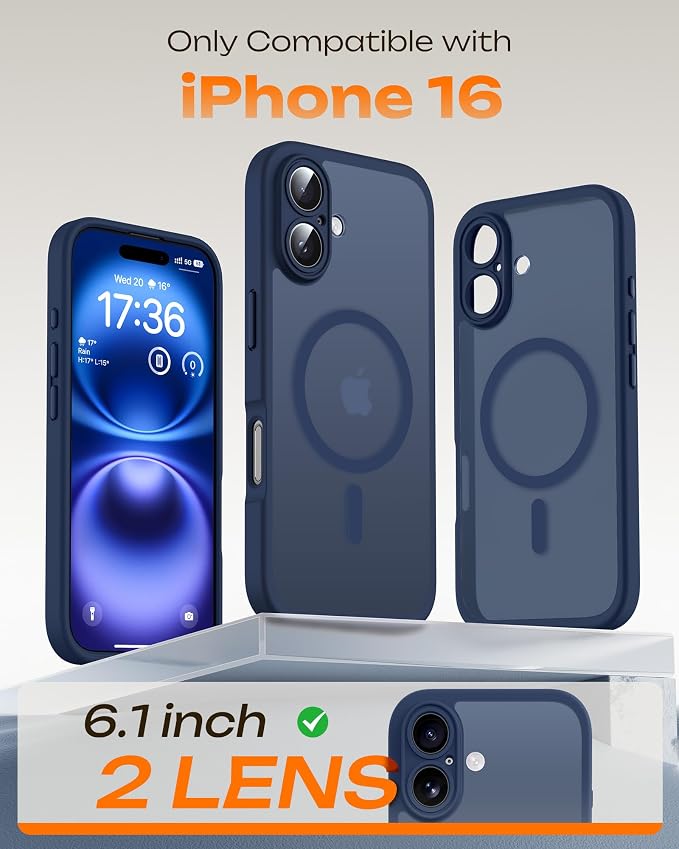 TOCOL for Phone 16 Case, Compatible with Magsafe Charger, Full Camera Protection, Drop Protection, Translucent Matte Phone Case for iPhone 16 6.1 inch (Dark Blue)