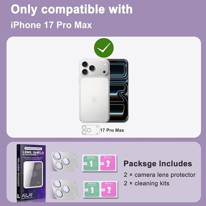 2 Pack Camera Lens Protector for iPhone 17 Pro Max,[Not Easy to Breakn ] AR Tempered Glass Strong Adsorption Metal Camera Cover Screen-Silvery
