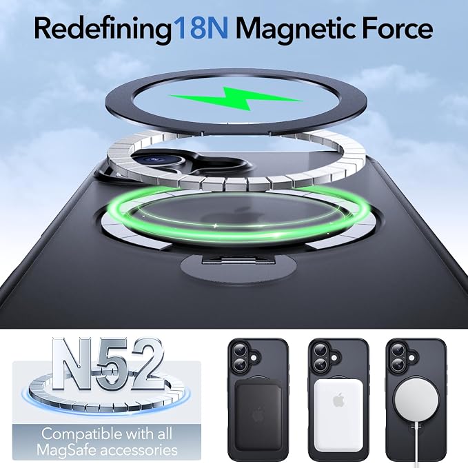 Anqrp 360° All-in-ONE Stand Case for iPhone 16 Case with Rotatable Magnetic Kickstand Ring Holder, Compatible with MagSafe, MIL-Grade Shockproof iPhone 16 Phone Case Cover 6.1 inch, Black