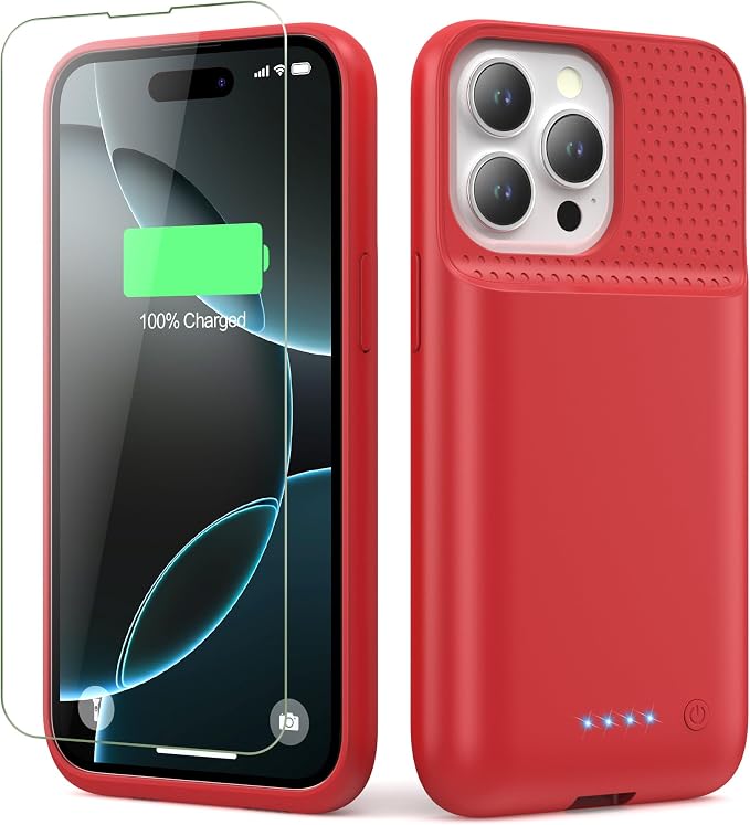 Battery Case for iPhone 16 Pro, Upgraded 7500mAh Portable Charging Case, Ultra-Slim Lightweight Powerful Extended Battery Pack for iPhone 16 Pro (6.3 inch)-Red