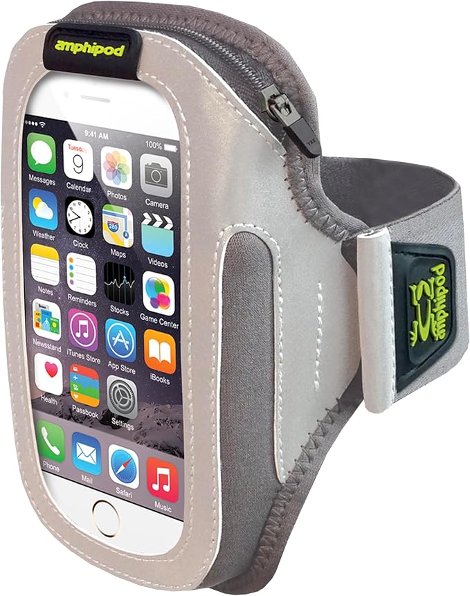 Amphipod ArmPod SmartView Sumo Armband, Reflective Arm or Belt Cell Phone Accessory with Zip Storage for Running & Walking - Silver/Charcoal - XL