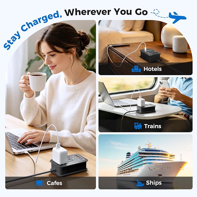 DOACE 350W Travel Voltage Converter 220V to 110V, Step Down Converter with Wrap-Around Extension Cord, 4 USB Ports, Universal Plug Adapters for CPAP, Phone, Shaver, Toothbrush (Black)