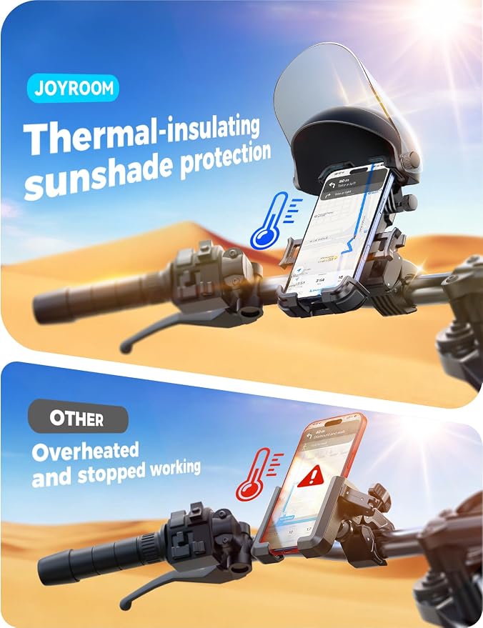 JOYROOM Motorcycle Phone Mount Holder, [All-Weather Sunshade & 120mph Secure Lock] Phone Holder for Motorcycle ATV UTV, [Metal Lock] Handlebar Phone Mount for iPhone 17 16 15 14 Pro, All 4.7-7" Phones
