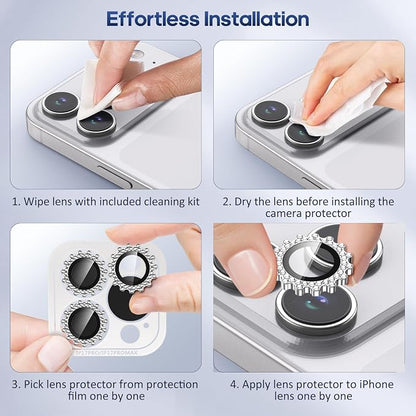 Xfilm for iPhone 17 Pro / 17 Pro Max Camera Lens Protector Gear Bling Diamond, Individual Metal with 9H Hardness, Scratch-Proof Camera Screen Protector, Stylish Accessories, Case Friendly (Silver)