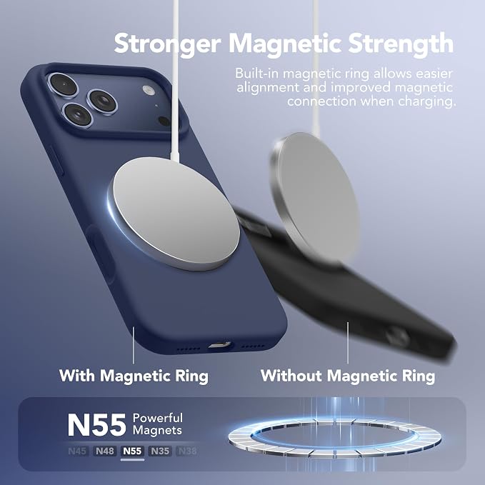 GONEZ Magnetic for iPhone 17 Pro Max Case, Compatible with MagSafe, [Screen Protector + Camera Lens Protector], Liquid Silicone Anti-Scratch Shockproof Protective Phone Case 6.9 inch, Navy Blue