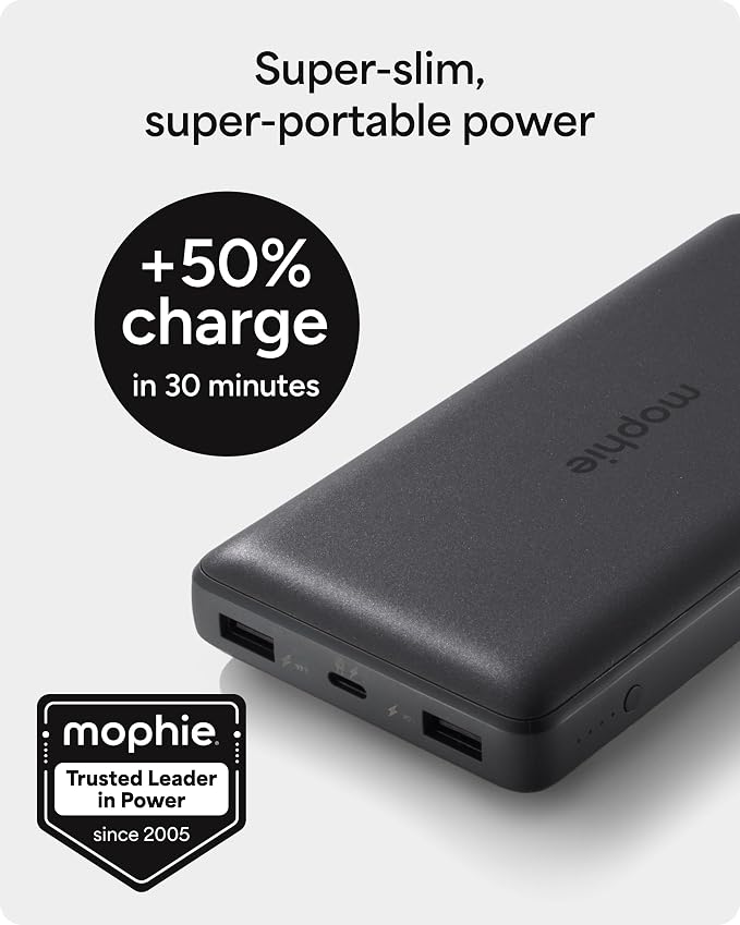 Mophie Powerstation Slim 20,000mAh Power Bank | Thin Extended Power | 15W, Multi-Device