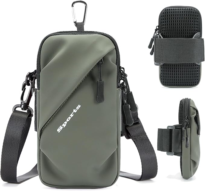 Phone Holder Arm Bands, Small Crossbody Shoulder Holsters Bag with Arm Band, Fits iPhone and All Cell Phones, Use for Running, Walking, Hiking & Biking (Plus Size Army Green)