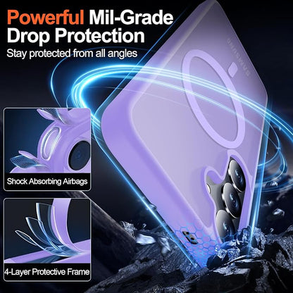 MOZOTER for Samsung Galaxy S25 Case with Magnetic,[Compatible with MagSafe][15Ft Military Dropproof][2*Screen Protector] Translucent Matte Anti-Slip Back Slim Shockproof Case for S25,(Purple)