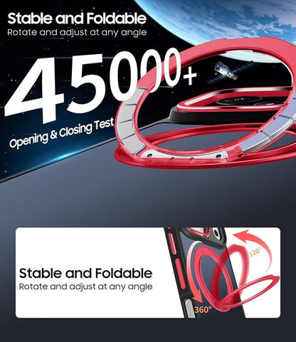 for iPhone 17 Pro Max Case with 360 Magnetic Ring Stand, Fit MagSafe, Military-Grade Shockproof Protection, Non-Slip Slim Translucent Protective Phone Cover, Red