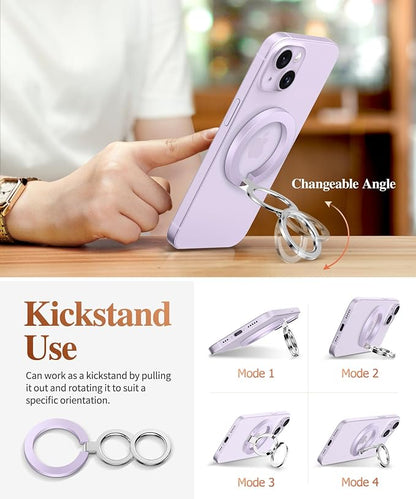 GVIEWIN Magnetic Phone Ring Holder, Compatible with MagSafe Phone Grip with Adjustable Stand, Magnet Phone Ring Kickstand for iPhone 17/16/15/14/13/12 Pro Max Plus Air/Other Phones (Lilac)