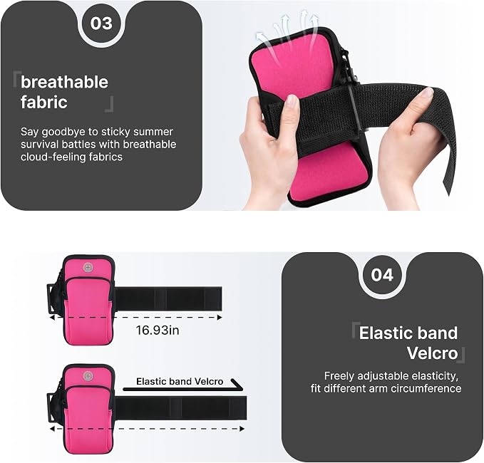 Running Armband, Adjustable Sports Band for Jogging, iPhone Workout Armband, Cell Pouch for Exercise Men Women (Rose red)
