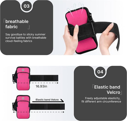 Running Armband, Adjustable Sports Band for Jogging, iPhone Workout Armband, Cell Pouch for Exercise Men Women (Rose red)