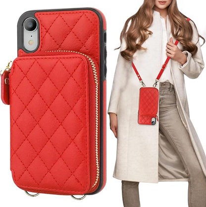 Bocasal Crossbody Wallet Case for iPhone Xr, RFID Blocking PU Leather Zipper Handbag Purse Flip Cover, Kickstand Folio Case with Card Slots Holder Wrist Strap Lanyard 6.1 Inch (Red)