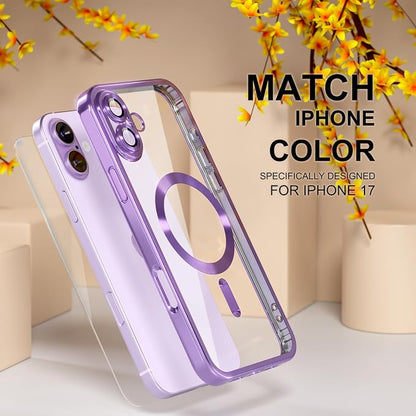 Misea Magnetic for iPhone 17 Case Compatible with MagSafe [Never Yellowing] [Military Grade Drop Protection] Full Camera Lens Protector Plating Soft Clear Phone Case for Women, Lavender Purple