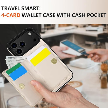 LOHASIC for iPhone 17 Pro Max Case Wallet with Card Holder, 360° Rotation Ring, RFID Blocking, 5 Card Slots, PU Leather 6.9" Cover for Apple 17 Pro Max Men Women, Ivory White