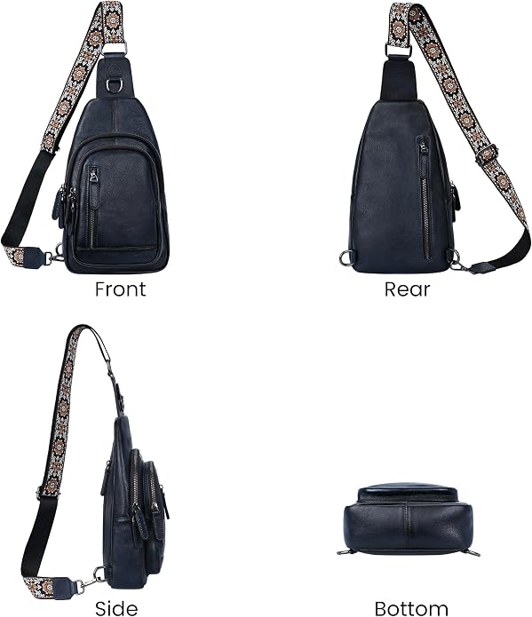 HESHE Leather Sling Bag for Women Crossbody Bags with Multi-Pocket Stylish Fanny Packs for Travel Chest Bag