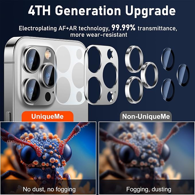 UniqueMe for iPhone 13 Pro/iPhone 13 Pro Max Camera Lens Protector, [Strong Drop Protection] [Not Easy to Fall-off] Metal Ring Tempered Glass Rear Camera Screen Cover - Silver
